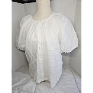 Sundance Womens S White Graceful Days 100% Linen Short Puff Sleeves Indie Boho